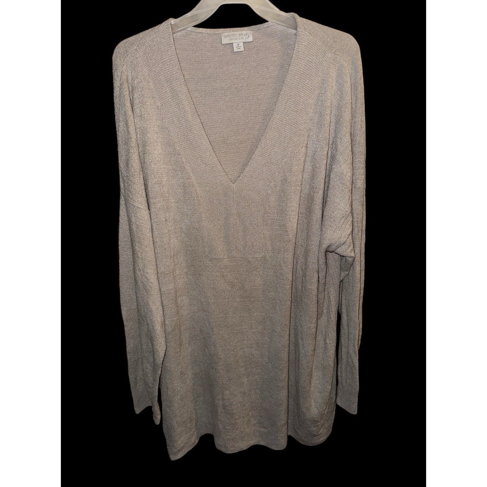 Barefoot Dreams Womens Plus Sz 3Xβ Taupe CozyChic Ultra Lite V-Neck Pullover